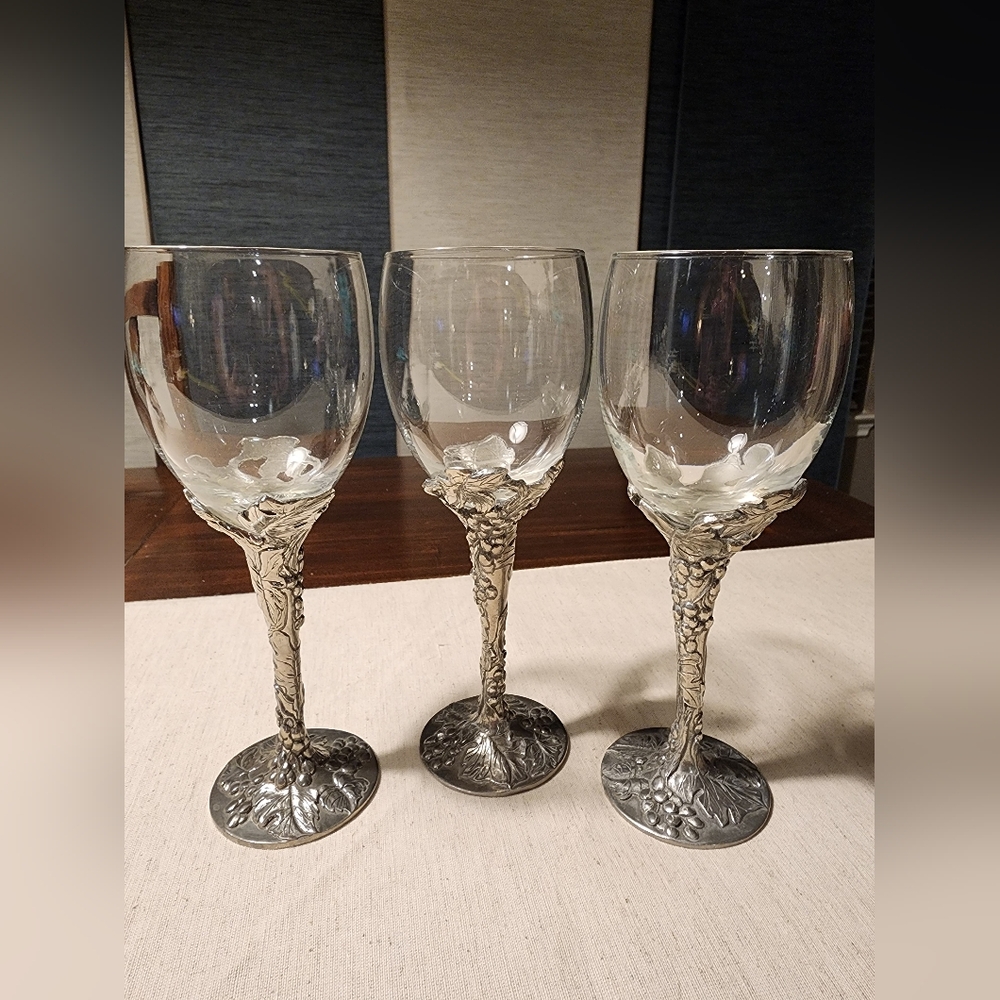 Vintage 1990 Seagull Pewter Canada- Set of 3 - Wine Glass - 7 5/8" Tall RARE